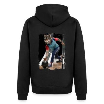 Wolf spielt Bowling Geschenk - Unisex Premium Bio Zip Hoodie - Schwarz - Hinten - Nico (187cm)
