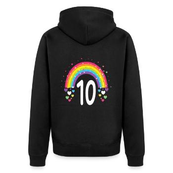10th Birthday Gift Rainbow Birthday Boy - Unisex Premium Organic Zip Hoodie - black - Back - Nico (187cm)