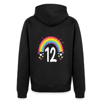 12th Birthday Gift Rainbow Birthday Boy - Unisex Premium Organic Zip Hoodie - black - Back - Nico (187cm)