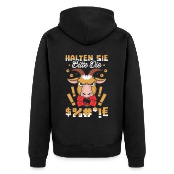 Ziege Halten Sie Bitte Die Fresse - Unisex Premium Bio Zip Hoodie - Schwarz - Hinten - Nico (187cm)