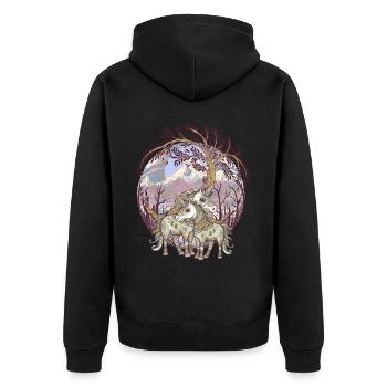 Einhorn Einhörner Fabelwesen Fabeltiere Kind - Unisex Premium Bio Zip Hoodie - Schwarz - Hinten - Nico (187cm)