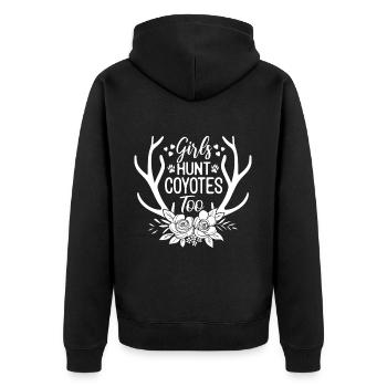 Kojotenjagd Kojotenjäger Yote - Unisex Premium Bio Zip Hoodie - Schwarz - Hinten - Nico (187cm)