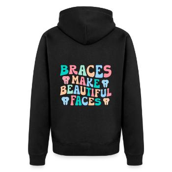 Zahnspange Kieferorthopäde - Unisex Premium Bio Zip Hoodie - Schwarz - Hinten - Nico (187cm)