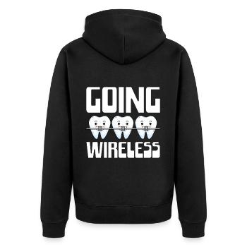 Witziger Zahnspangen Spruch - Unisex Premium Bio Zip Hoodie - Schwarz - Hinten - Nico (187cm)
