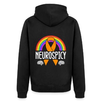 Neurodiversität Neurodivers Autismus Adhs - Unisex Premium Bio Zip Hoodie - Schwarz - Hinten - Nico (187cm)