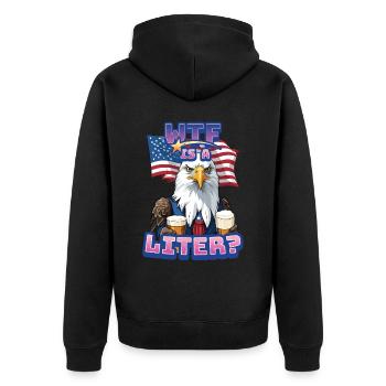 WTF is Liter Eagle with Beer Funny Metric Pun - Unisex Premium Organic Zip Hoodie - black - Back - Nico (187cm)