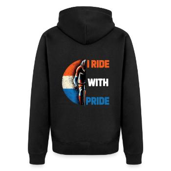 Dutch Cycling shirt design Ride with Pride - Unisex Premium Bio Zip Hoodie - Schwarz - Hinten - Nico (187cm)