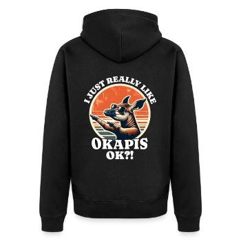 I love okapis - Unisex Premium Organic Zip Hoodie - black - Back - Nico (187cm)