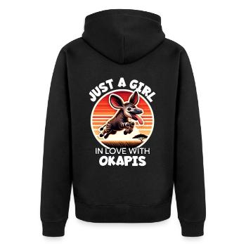 Girl Loves Okapi - Unisex Premium Organic Zip Hoodie - black - Back - Nico (187cm)