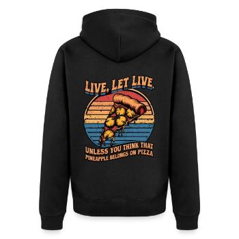 Leben, leben lassen, es sei denn, du denkst, Ananas gehört dazu - Unisex Premium Bio Zip Hoodie - Schwarz - Hinten - Nico (187cm)