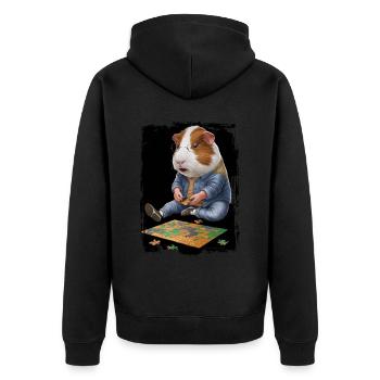 Meerschweinchen spielen PuzzleGeschenk - Unisex Premium Bio Zip Hoodie - Schwarz - Hinten - Nico (187cm)