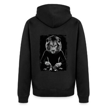 Löwe spielt Puzzle Geschenk - Unisex Premium Bio Zip Hoodie - Schwarz - Hinten - Nico (187cm)