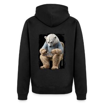Eisbär spielt Puzzle Geschenk - Unisex Premium Bio Zip Hoodie - Schwarz - Hinten - Nico (187cm)