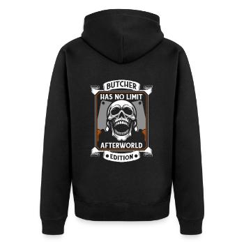 Boucher, boucher, boucher, crâne - Veste à capuche bio Premium Unisexe - noir - Dos - Nico (187cm)
