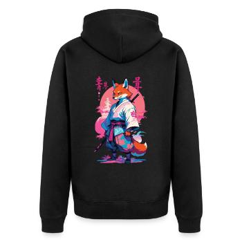 Kitsune Samurai Fox Aesthetic Vaporwave Style - Unisex Premium Organic Zip Hoodie - black - Back - Nico (187cm)