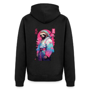 Samurai Sloth Aesthetic Vaporwave Style - Unisex Premium Organic Zip Hoodie - black - Back - Nico (187cm)