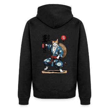 Chat Samouraï Vintage Ukiyo-E Style Asiatique - Veste à capuche bio Premium Unisexe - noir - Dos - Nico (187cm)