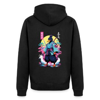 Samurai Ente Aesthetic Vaporwave Stil Japan Kunst - Unisex Premium Bio Zip Hoodie - Schwarz - Hinten - Nico (187cm)