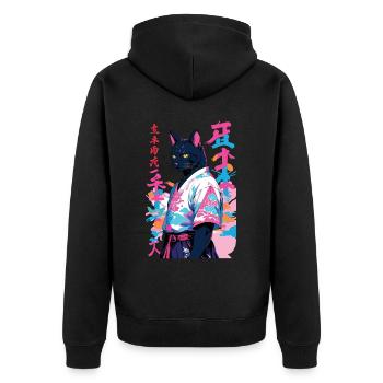Samurai Katze Vaporwave Aesthetic Samurai Kunst - Unisex Premium Bio Zip Hoodie - Schwarz - Hinten - Nico (187cm)