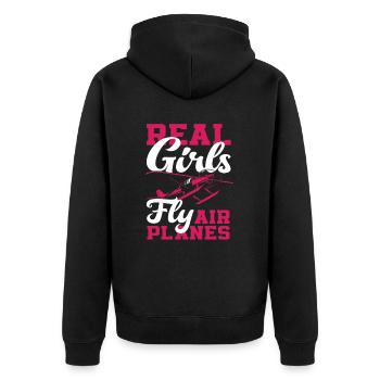 Pilot Mädchen Fliegen Flugzeuge - Unisex Premium Bio Zip Hoodie - Schwarz - Hinten - Nico (187cm)