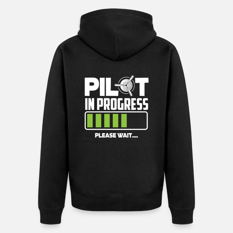 Pilot in Training Bitte Warten - Unisex Premium Bio Zip Hoodie - Schwarz