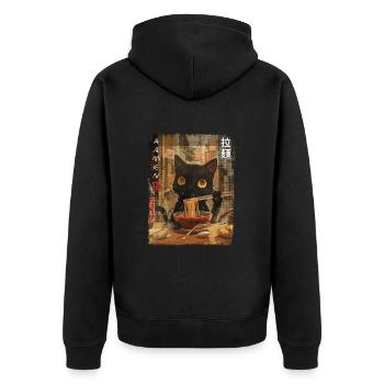 Kawaii Cat Ramen Vintage Anime Fan Design - Unisex Premium Organic Zip Hoodie - black - Back - Nico (187cm)