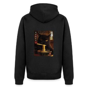 Kawaii Cat Ramen Vintage Anime Fan Design - Unisex Premium Organic Zip Hoodie - black - Back - Nico (187cm)