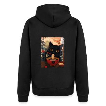 Aesthetic Ramen Katzen Vintage Kawaii Japanisch - Unisex Premium Bio Zip Hoodie - Schwarz - Hinten - Nico (187cm)