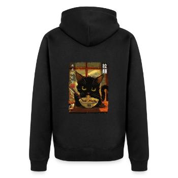 Vintage Retro Ramen Noodles Aesthetic Kawaii Cat - Unisex Premium Organic Zip Hoodie - black - Back - Nico (187cm)