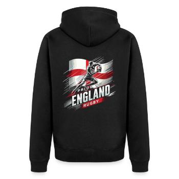 Pride of England Rugby - Unisex Premium Organic Zip Hoodie - black - Back - Nico (187cm)