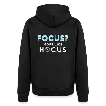 Fotograf Fotografie Focus? More Like Hocus - Unisex Premium Bio Zip Hoodie - Schwarz - Hinten - Nico (187cm)