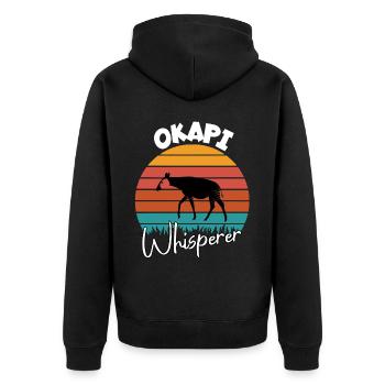 Okapi Flüsterer - Unisex Premium Bio Zip Hoodie - Schwarz - Hinten - Nico (187cm)