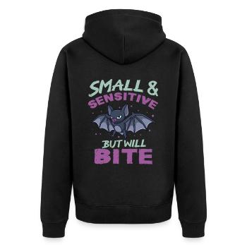 Bat Halloween Small Sensitive But Will Bite - Unisex Premium Organic Zip Hoodie - black - Back - Nico (187cm)