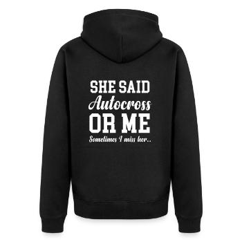A: She said autocross or me. Sometimes missing - Unisex Premium Organic Zip Hoodie - black - Back - Nico (187cm)