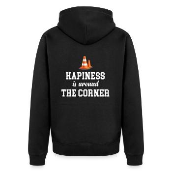 Happiness is just around the corner funny - Unisex Premium Organic Zip Hoodie - black - Back - Nico (187cm)