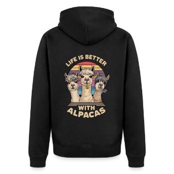 La vie est meilleure avec les alpagas, Art mignon de l’alpaga, - Veste à capuche bio Premium Unisexe - noir - Dos - Nico (187cm)