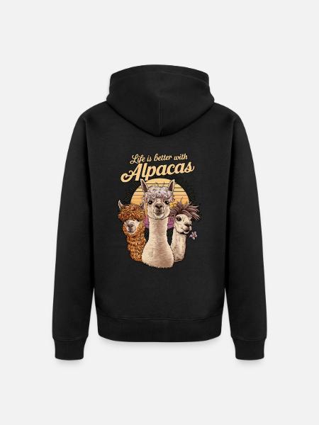 Das Leben ist besser mit Alpakas, Alpaka, süßer Kunst, - Unisex Premium Bio Zip Hoodie - Schwarz