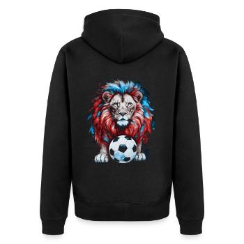 Löwe Fußball Bunt Tschechien Tier Design Print - Unisex Premium Bio Zip Hoodie - Schwarz - Hinten - Nico (187cm)