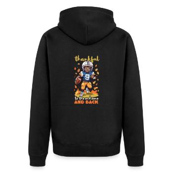Thanksgiving Football Dankbar für Endzone Zurück - Unisex Premium Bio Zip Hoodie - Schwarz - Hinten - Nico (187cm)