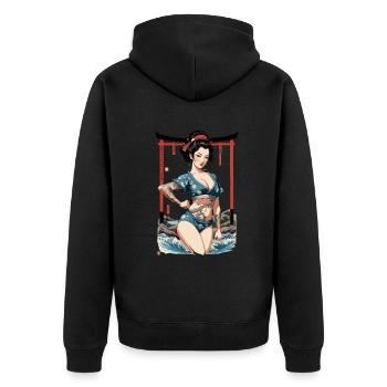 Kunoichi Ninja Geisha Samurai Artwork Japan Style - Unisex Premium Organic Zip Hoodie - black - Back - Nico (187cm)