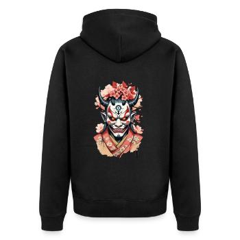 Oni Demon Mask Samurai Aesthetic Yokai - Unisex Premium Organic Zip Hoodie - black - Back - Nico (187cm)