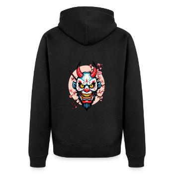 Oni Demon Mask Samurai Japanese Spirit - Unisex Premium Organic Zip Hoodie - black - Back - Nico (187cm)