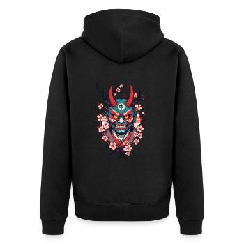 Oni Demon Mask Samurai Japanese Culture Yokai - Unisex Premium Organic Zip Hoodie - black - Back - Nico (187cm)