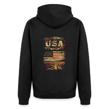 USA Vintage Amerikanische Flagge Landschaft - Unisex Premium Bio Zip Hoodie - Schwarz - Hinten - Nico (187cm)
