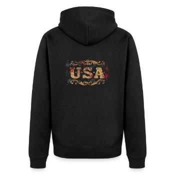 Vintage USA Amerika Flagge Unabhängigkeitstag - Unisex Premium Bio Zip Hoodie - Schwarz - Hinten - Nico (187cm)