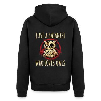 Just A Satanist Who Loves Owls Heavy Metal Fun - Unisex Premium Organic Zip Hoodie - black - Back - Nico (187cm)
