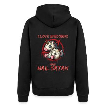 J’aime les licornes et je salue Satan Heavy Metal Gothique - Veste à capuche bio Premium Unisexe - noir - Dos - Nico (187cm)