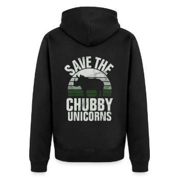 Speichern Sie Die Molligen Einhörner Fat Rino - Unisex Premium Bio Zip Hoodie - Schwarz - Hinten - Nico (187cm)