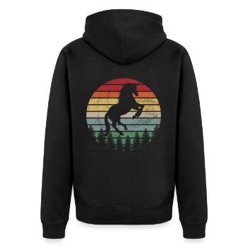 Einhorn -Retro -Einhorn Mythischer Kreatur Einhorn - Unisex Premium Bio Zip Hoodie - Schwarz - Hinten - Nico (187cm)