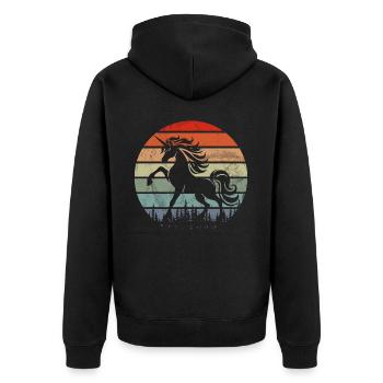 Einhorn -Retro -Einhorn Mythischer Kreatur Einhorn - Unisex Premium Bio Zip Hoodie - Schwarz - Hinten - Nico (187cm)